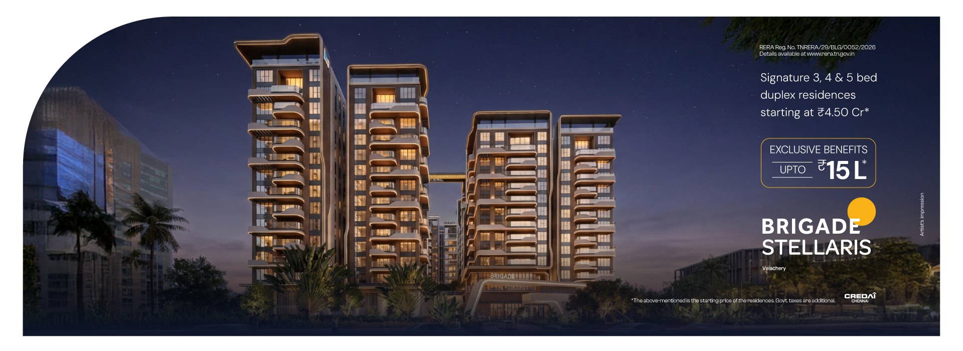 Brigade Stellaris Velachery Chennai luxury 3, 4 and 5 BHK residences from Rs 4.49 Cr
