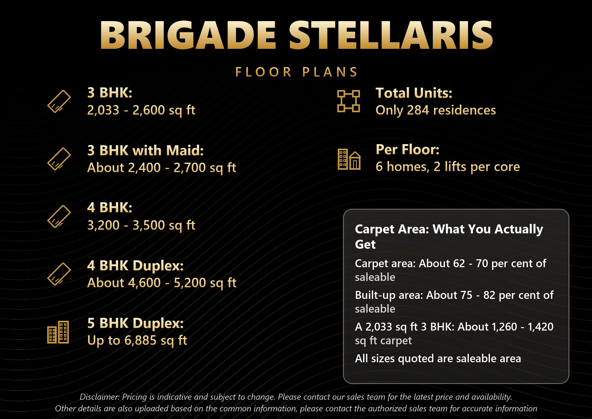 Brigade Stellaris floor plan sizes from 2,033 to 6,885 sq ft for 3, 4 and 5 BHK layouts in Velachery Chennai