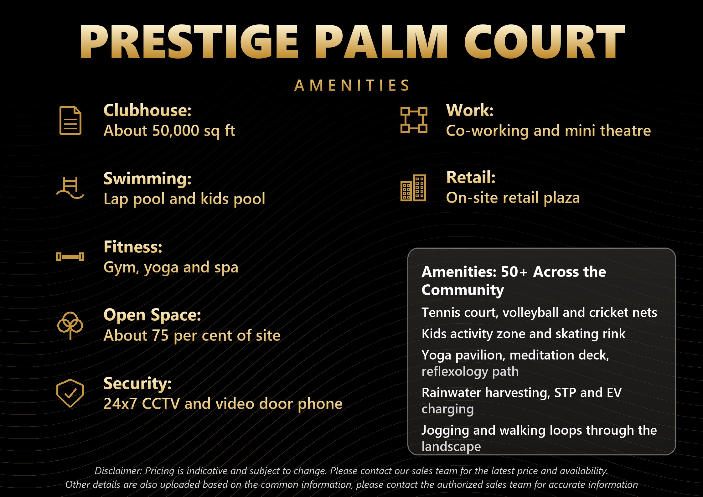 Prestige Palm Court amenities including a 50,000 sq ft clubhouse, pools and 75 per cent open space in Madhavaram Chennai