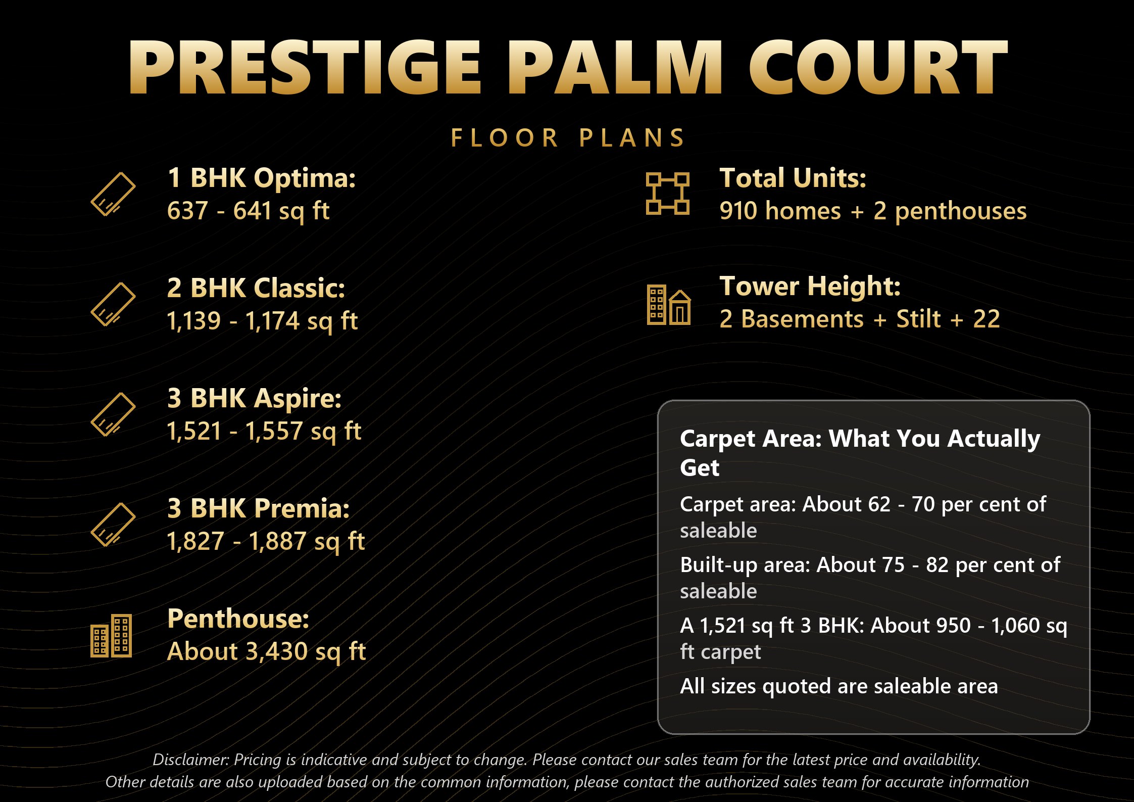 Prestige Palm Court floor plan sizes from 637 to 1,887 sq ft for 1, 2 and 3 BHK layouts in Madhavaram Chennai
