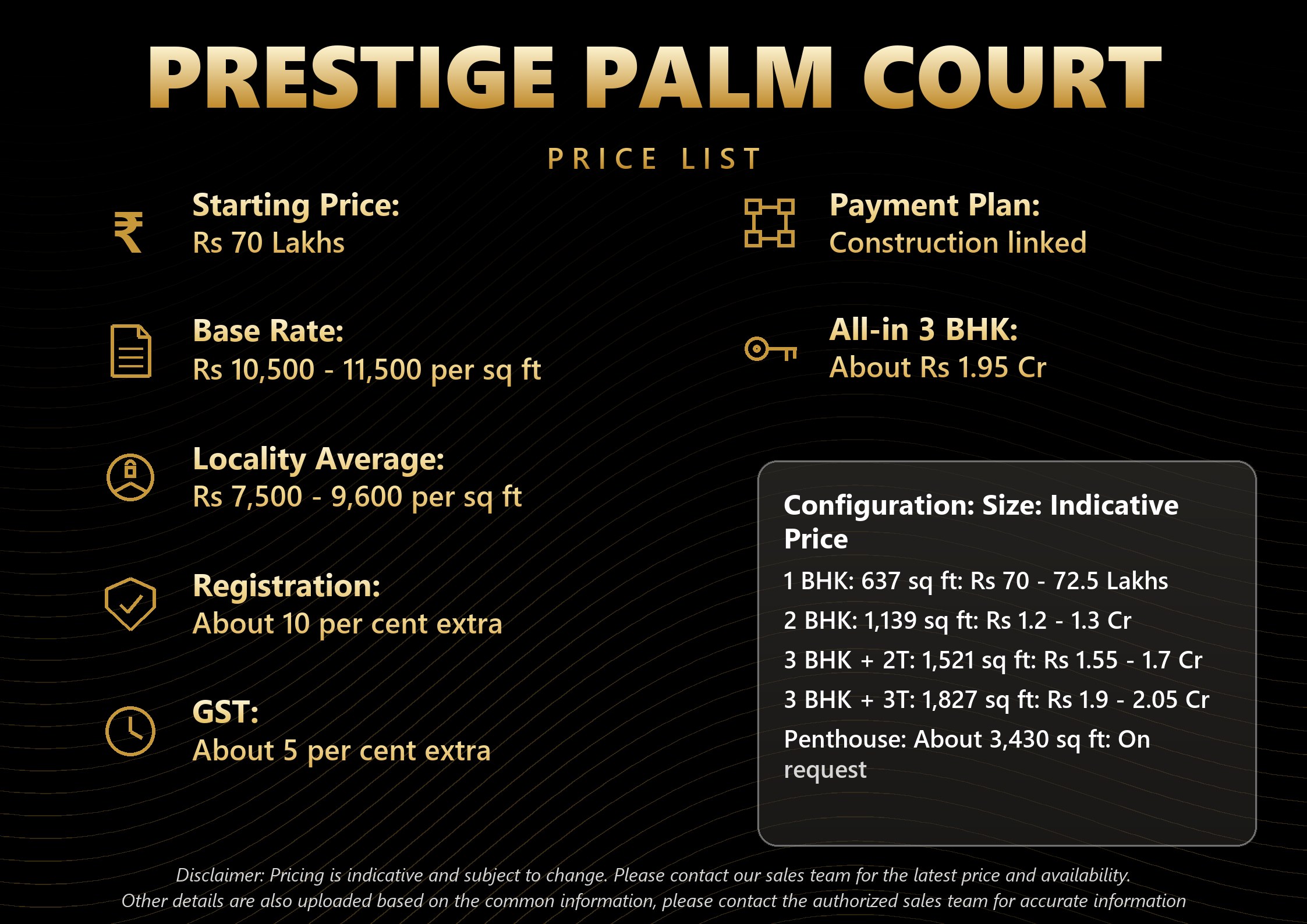 Prestige Palm Court price list 2026 with configuration wise cost for 1, 2 and 3 BHK apartments in Madhavaram Chennai