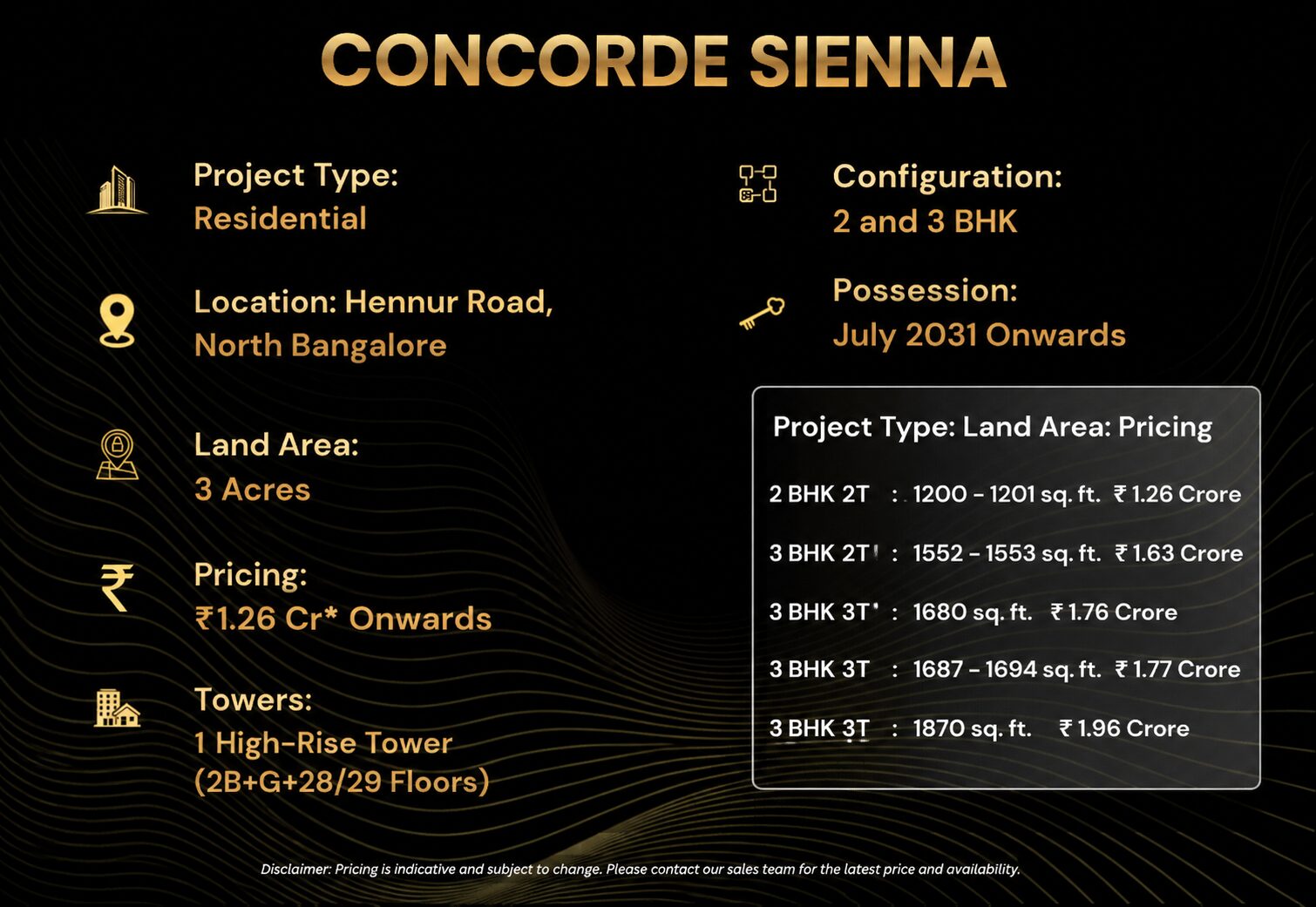 Concorde Sienna Price 2026: Full Cost Sheet, EMI and Carpet Area